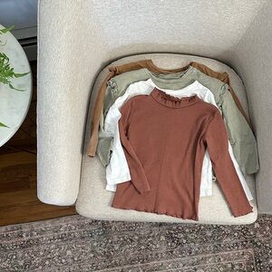 Kids' Long Sleeve Ruffle Tops - Brown, Green, White